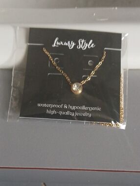 Gold-Tone Solitaire Pendant Necklace -18k Gold Plated Over Steel